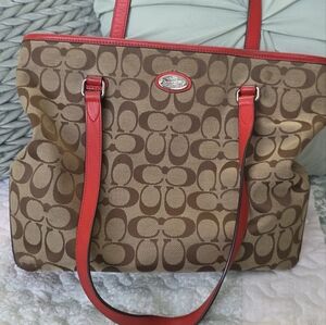 Coach Signature Brown and Red Tote Bag